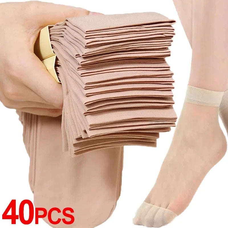 2/40pcs Transparent Summer Socks for Women Ultrathin Nylon Ladies Female Girls Short Ankle Elastic Crystal Silky Invisible Socks