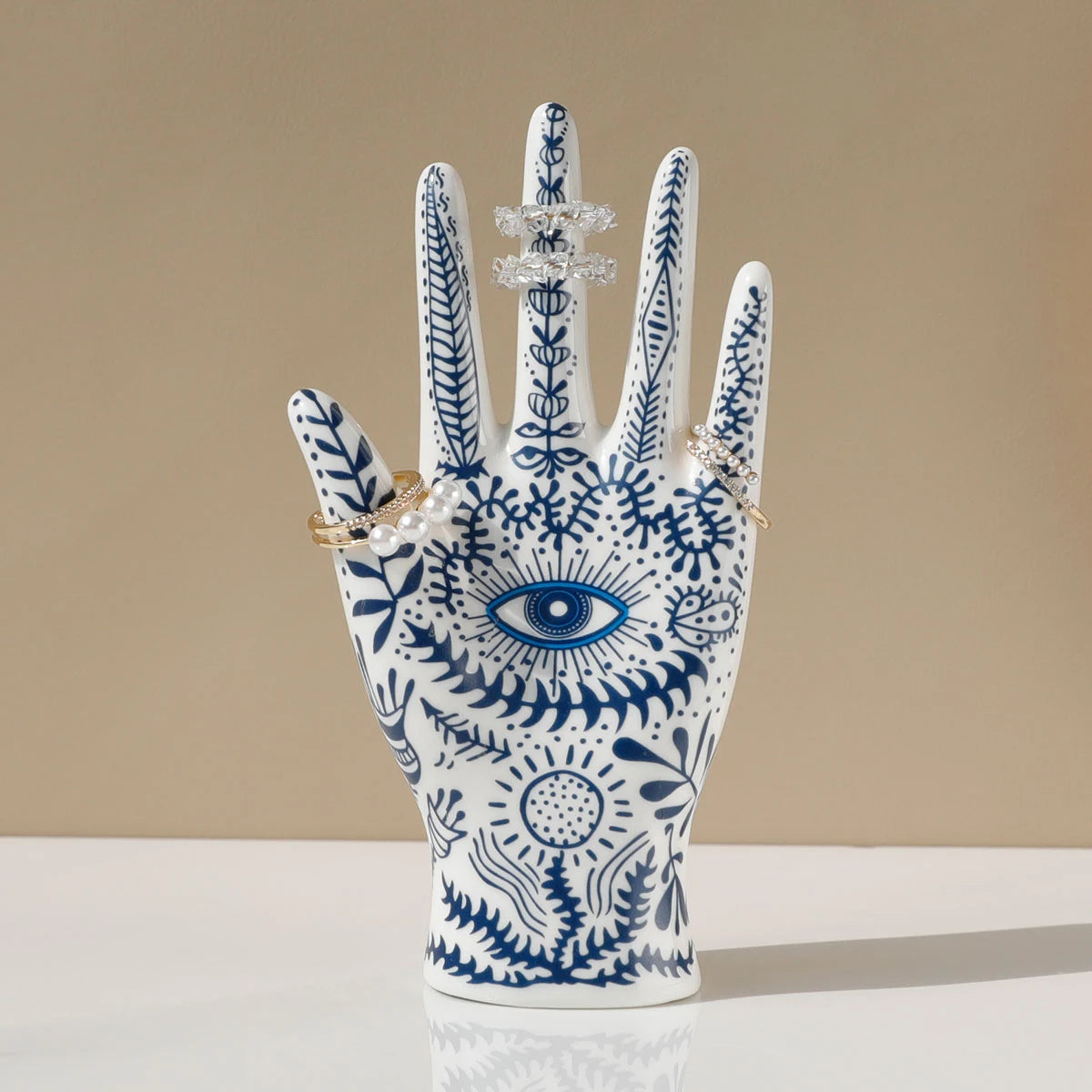 Devil's Eye of Fatima Jewelry Display Holde Ceramic Mannequin Hand Stand Designed for Necklaces, Bracelets, Rings