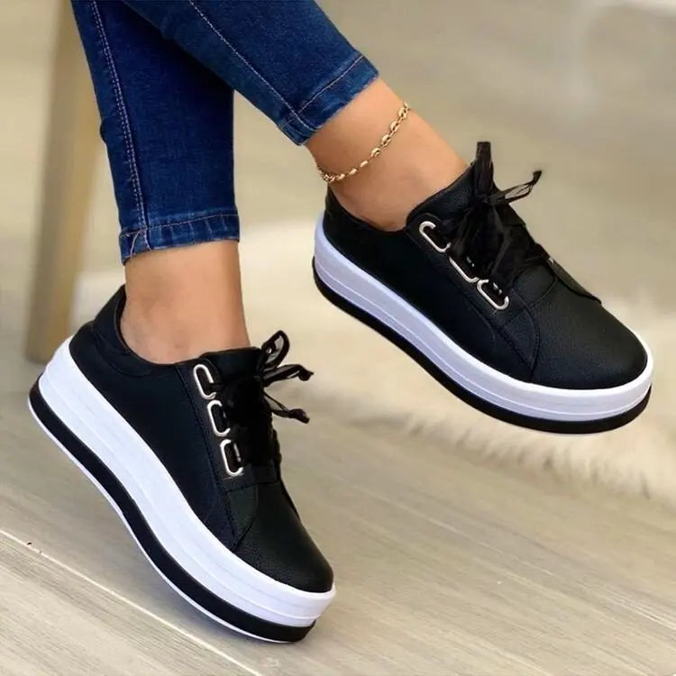 Women Sports Shoes Lady Vulcanized Shoes Outdoor Platform Shoes Female Casual PU Fashion Sneakers Women Wedge Flats