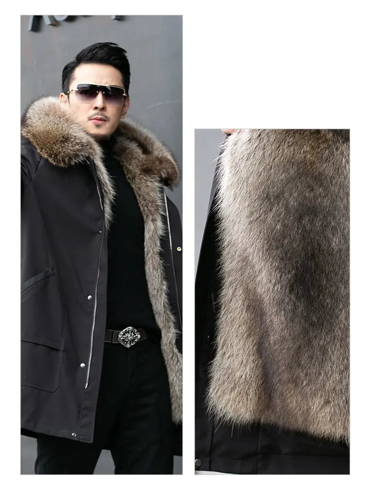 2023 New Parka Men Whole Mink Liner Winter New Fur Coat Mink-like Wool Mid-Length Leather Fur Coat