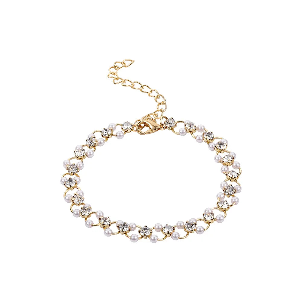Gold Color Bracelet Set of Four Stainless Steel Sequins Rhinestone Bracelet Combination for Women Chain Bracelet Jewelry Gifts
