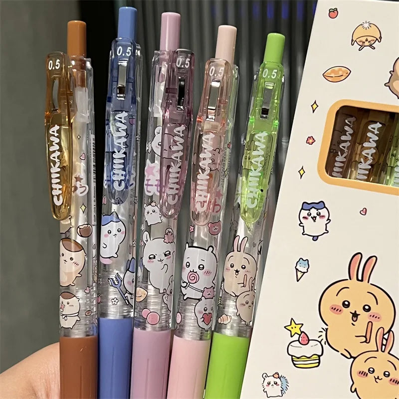 5pcs Cute Gel Pens Dry Quickly Write Smoothly Aesthetic Stationery Office School Items Kawaii Stuff Back To School Elegant Pens