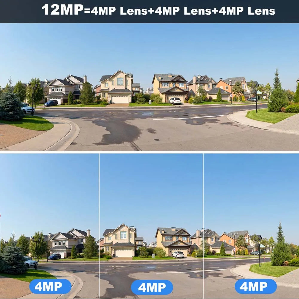6K 12MP WiFi Surveillance Camera Outdoor Three Lens Three Screen CCTV Waterproof PTZ Mini Street Camera 360° Security Camera