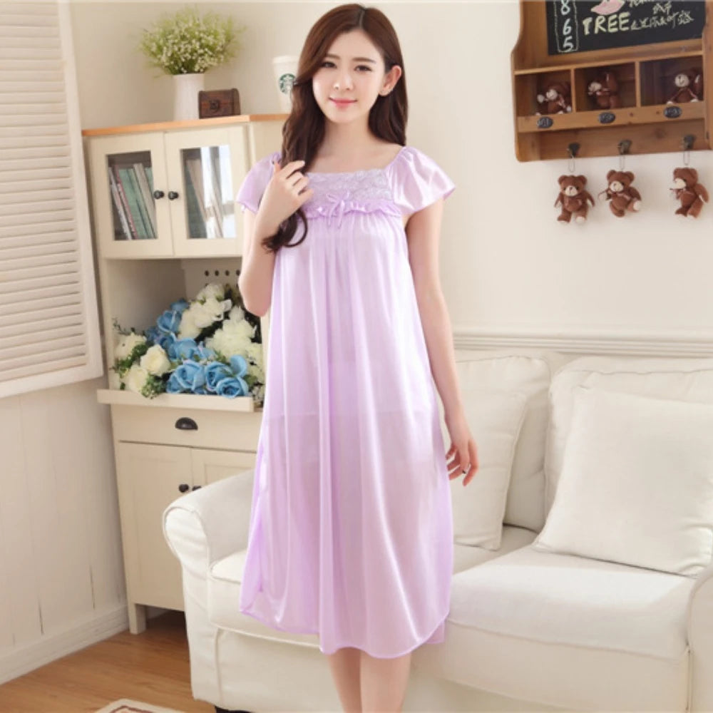 Women's Sexy Sleepwear Plus Size Ice Silk Satin Underwear Night Dress Nightgown Female Lingerie Dress Sexy Nightwear for Ladies