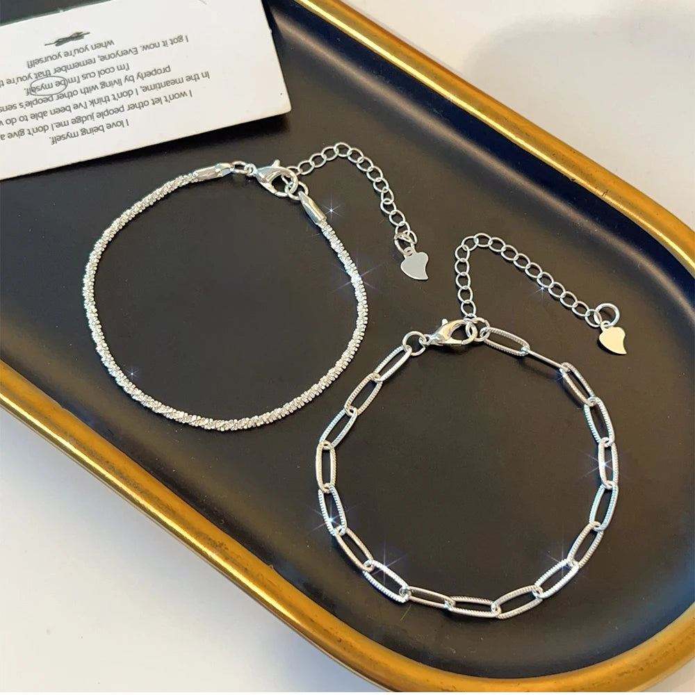 Stainless Steel Fashion Simple Shiny Chain Bracelet for Women Minimalist Adjustable Charm Bracelet Wedding Party Jewelry Gifts