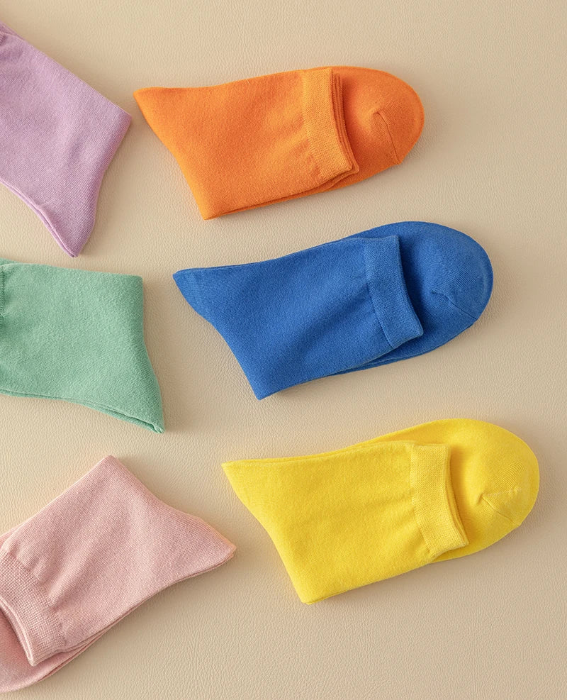 10 Pairs/Lot New Woman Cotton Socks Men Sock Solid Color Autumn Spring For Female's Soft Breathable Colorful Girl