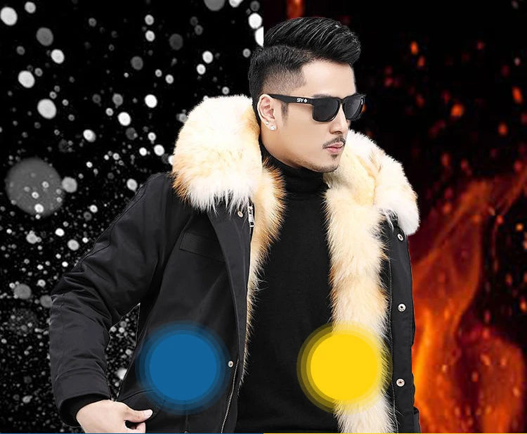 2023 New Parka Men Whole Mink Liner Winter New Fur Coat Mink-like Wool Mid-Length Leather Fur Coat