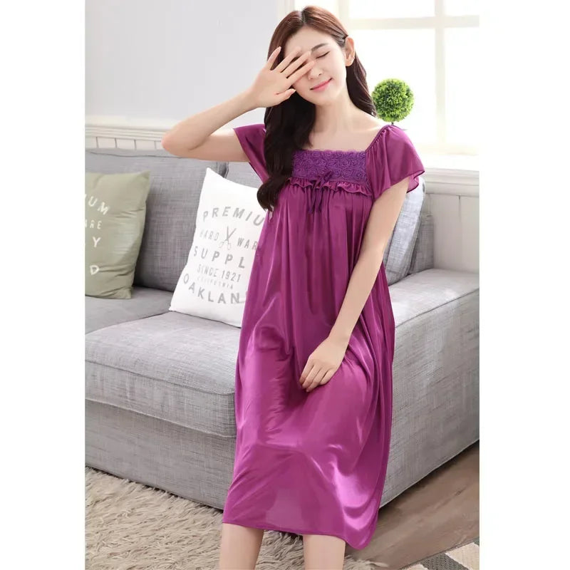 Women's Sexy Sleepwear Plus Size Ice Silk Satin Underwear Night Dress Nightgown Female Lingerie Dress Sexy Nightwear for Ladies