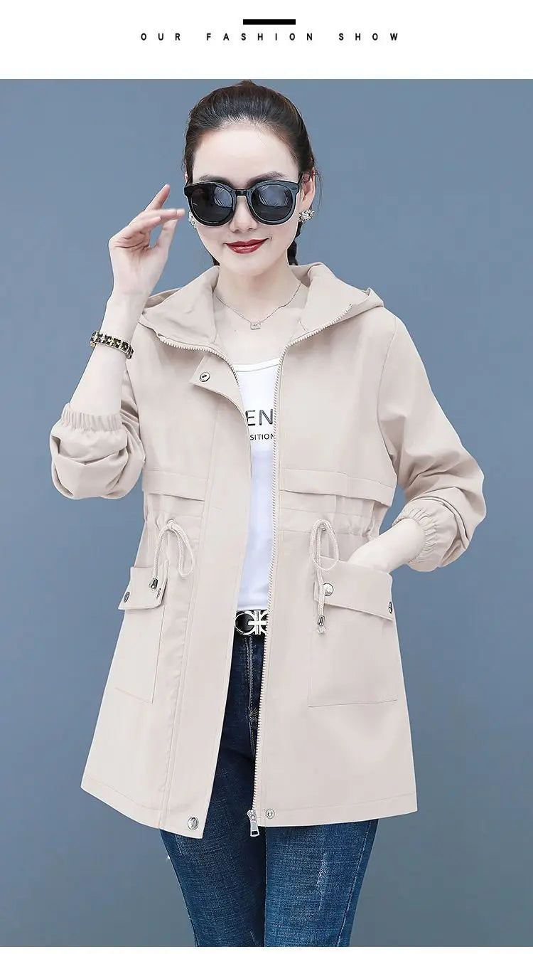 2023 New Spring Autumn Women Jackets Hooded Windbreaker Basic Coat Long Coats Lightweight Outerwear Famale Cardigan Clothing