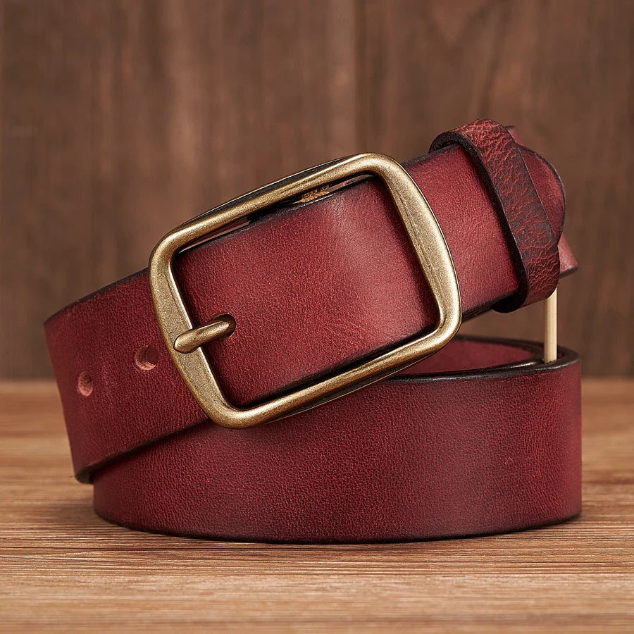 Thick Cowhide Copper Pin Buckle Real Genuine Leather Belt For Jeans Fashion Casual Belt Men Waistband Retro Luxury Male Strap