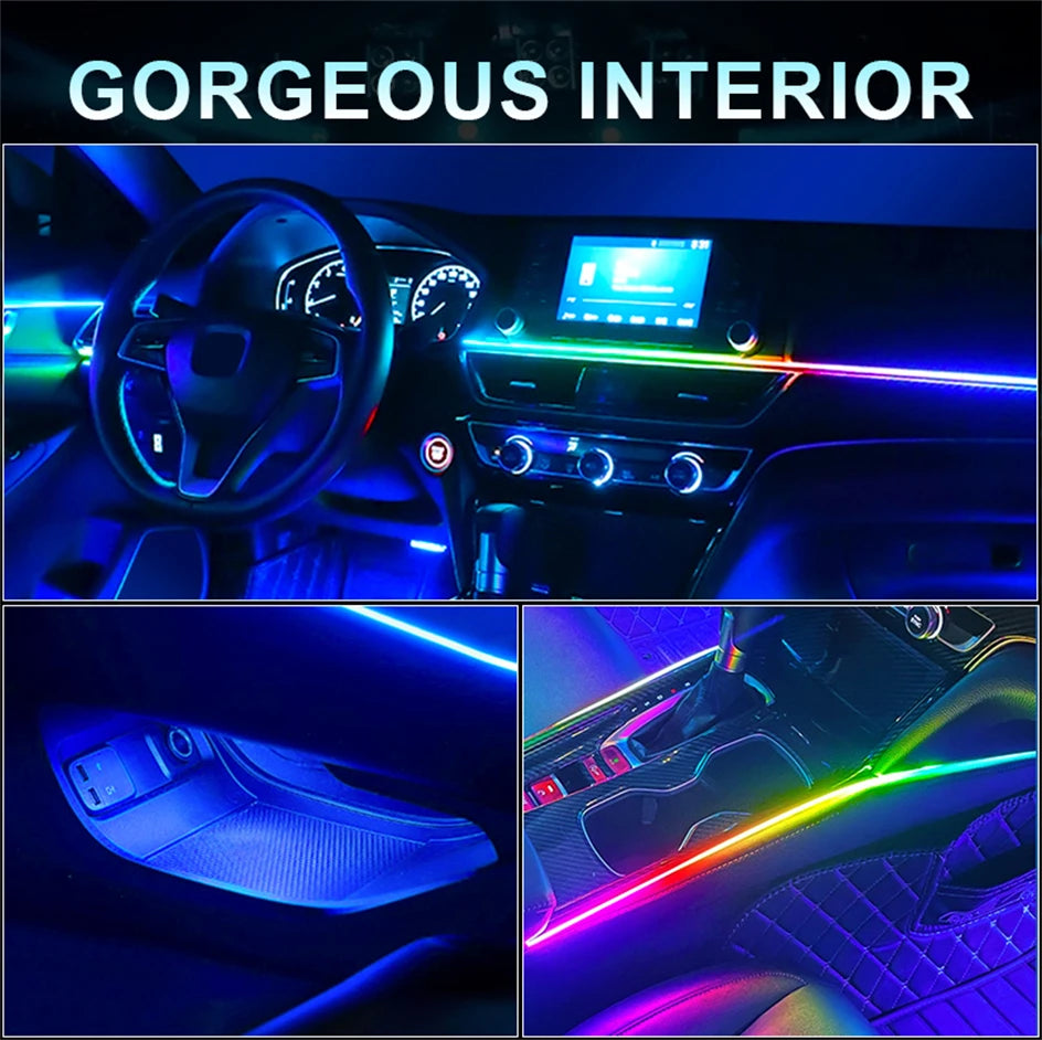 6/10/14/18 In 1 LED Dual Zone Symphony Streamer Car Ambient Light Interior RGB Neon Acrylic Strip Decoration Atmosphere Lamp 12V