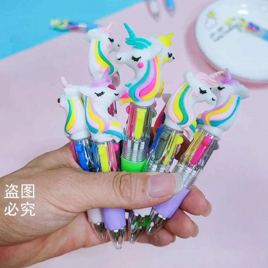 10Pcs/Lot Cute Kawaii Cartoon Mini 4 Colors Ballpoint Pen Multicolor Pens Student Kids School Stationery Office Supplies Gifts