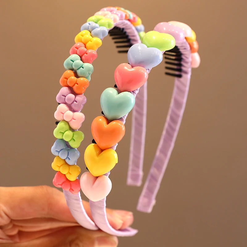 2023 New Girls Lovely Sweet Heart Star Colors Flower Hairbands Headwears Children Cute Hair Hoop Headbands Kids Hair Accessories