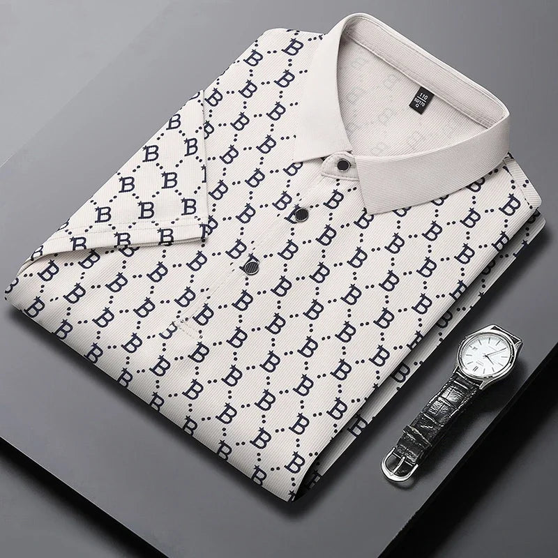 2024 Summer New Men's Business Print Short Sleeved POLO Shirt Comfortable and Cool Casual Fashion T-shirt