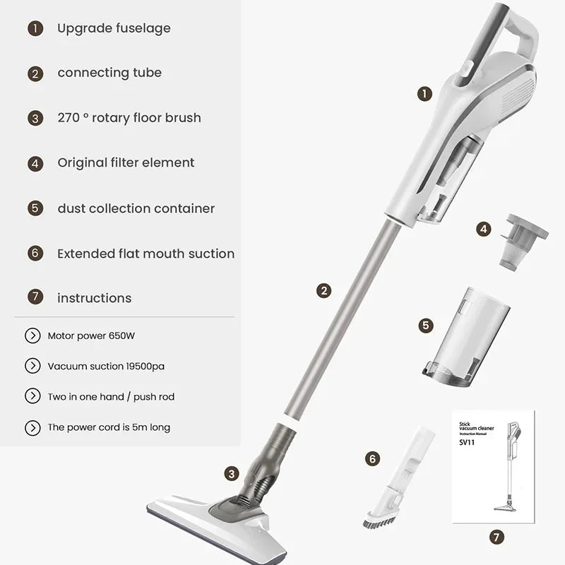 19500Pa Handheld Vacuum Cleaner High Power Wired Vacuum Cleaner for Home Floor Electric Sweeper Cleaning Tool Dust Cleaner