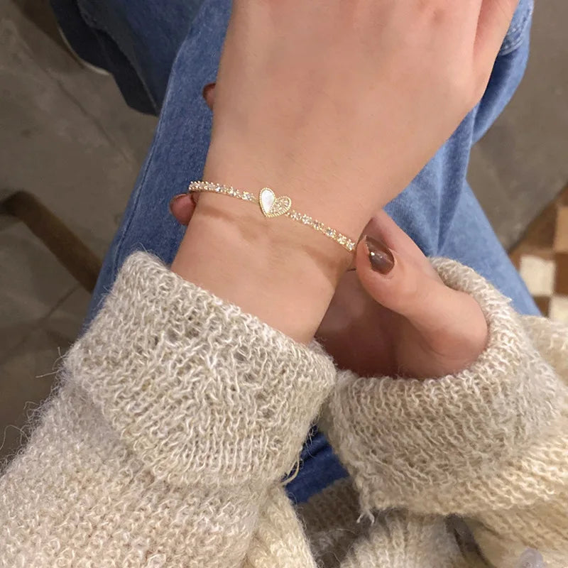 Gold Color Bracelet Set of Four Stainless Steel Sequins Rhinestone Bracelet Combination for Women Chain Bracelet Jewelry Gifts