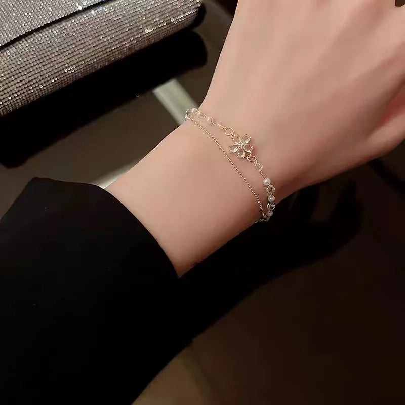 Gold Color Bracelet Set of Four Stainless Steel Sequins Rhinestone Bracelet Combination for Women Chain Bracelet Jewelry Gifts