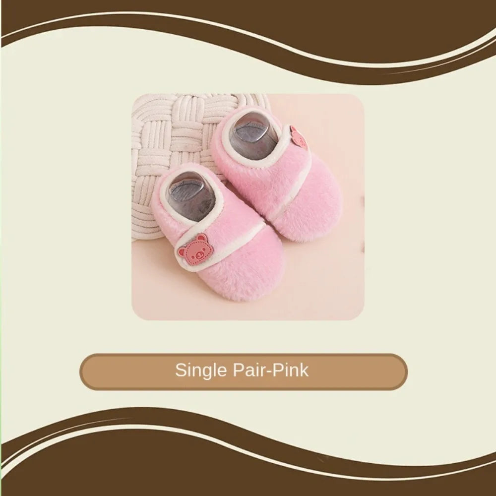 0-5 Years Old Soft Sole Infant Plush Floor Shoes Warm Touch Fastener Anti-slip Walking Shoes Casual Bear Kids First Walkers Home