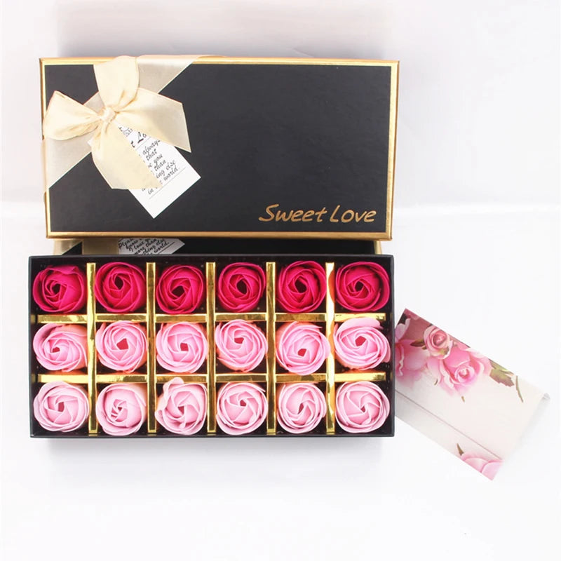 18pcs Soap Rose Romantic Scented Bath Soap Flowers Home Decor Fake Flower Wedding Pink Petal Valentine's Day Christmas Gift Box