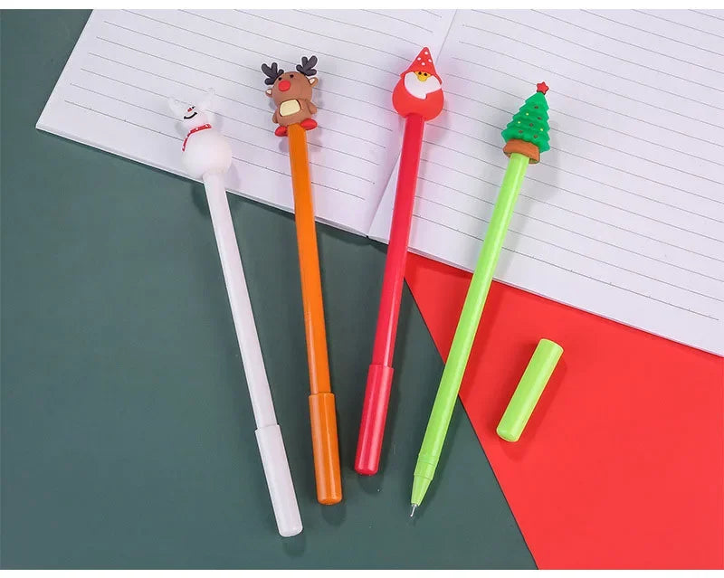 30Pcs/Lot Kawaii Christmas Gel Pen 0.5mm Black Ink Cute Christmas Tree Elk Santa Snowmen Neutral Pen School Stationary Kids Gift