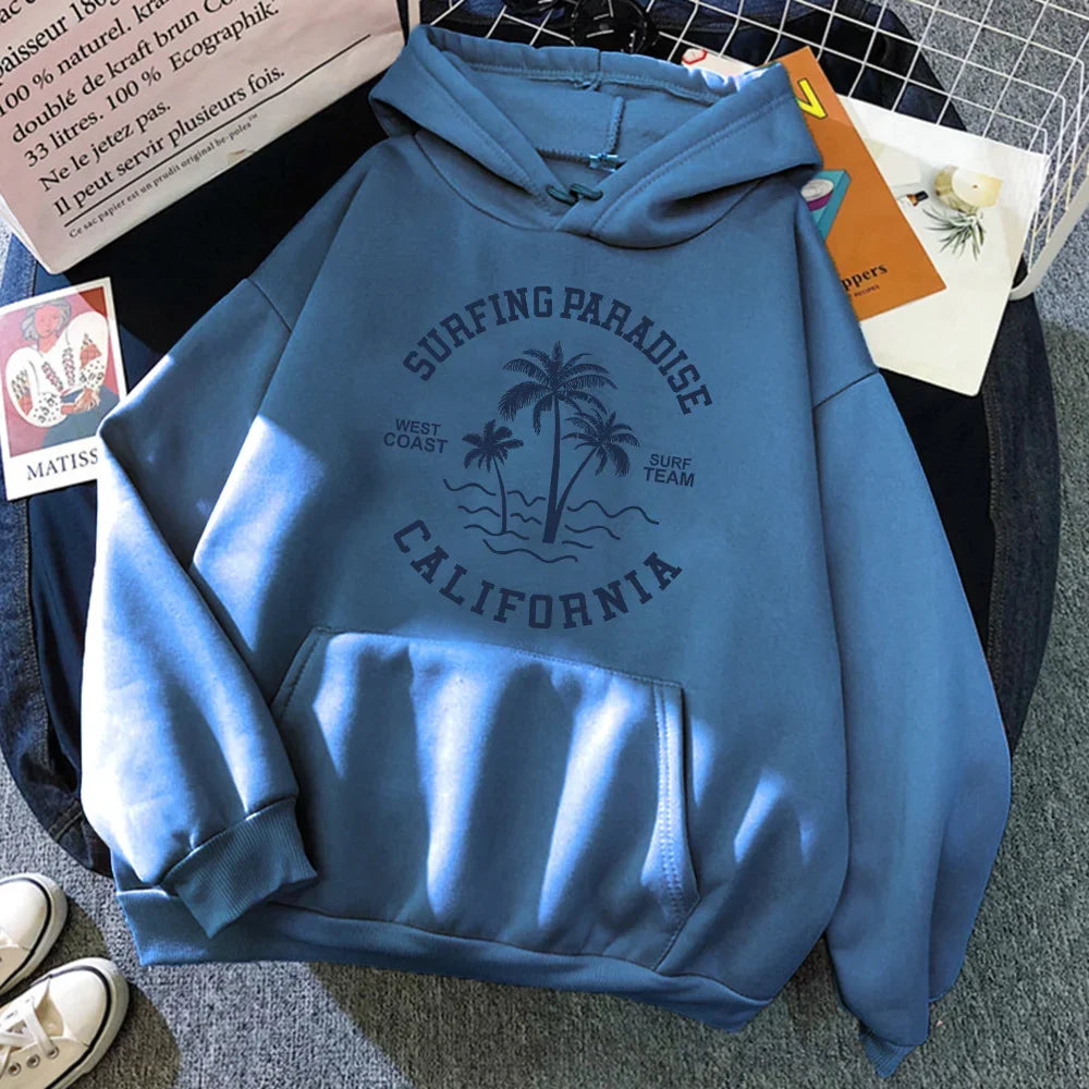 Surfing Paradise West Coast California Sweatshirt Female Hip Hop Hoodie Cartoons Loose Sportswears Autumn Fleece Women Hoody