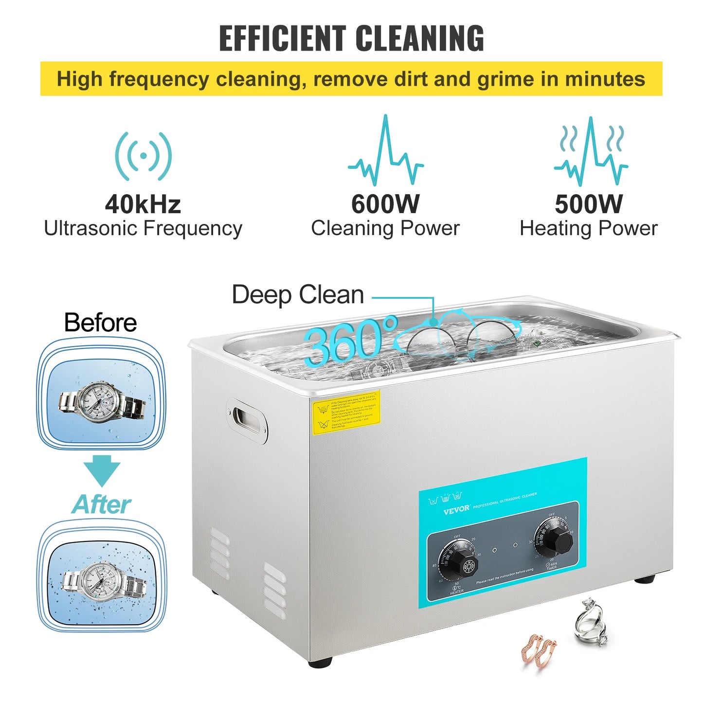 VEVOR 30L Electric Ultrasonic Cleaner 304 Stainless Steel Portable Ultrasonic Wash Machine Lave-Dishes Diswasher Home Appliance