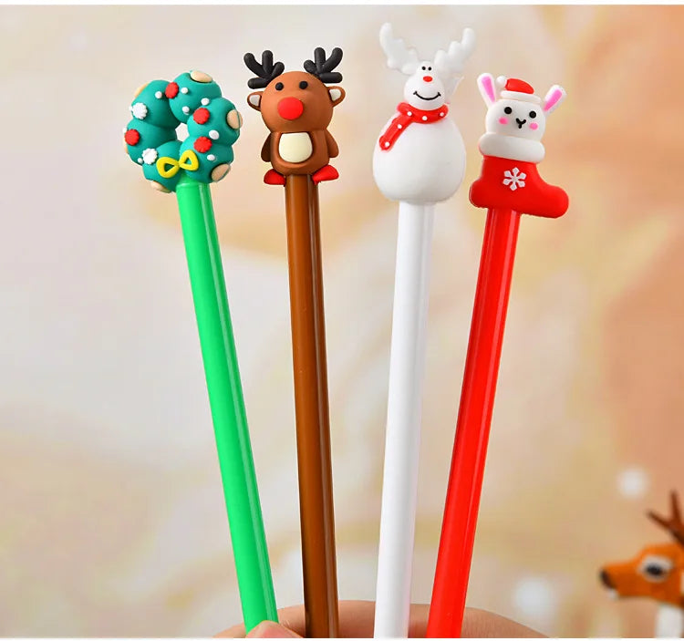 30Pcs/Lot Kawaii Christmas Gel Pen 0.5mm Black Ink Cute Christmas Tree Elk Santa Snowmen Neutral Pen School Stationary Kids Gift