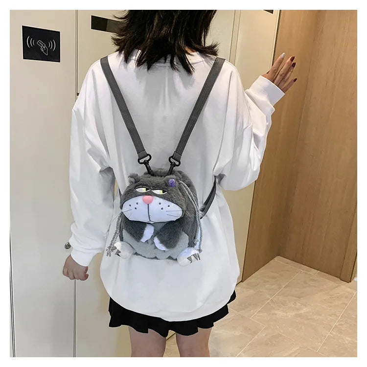 Disney Lucifer Cat Backpack Women Plush Bag Anime Cinderella Pet Plush Shoulder Bag Portable Drawstring High Capacity Girl Gift