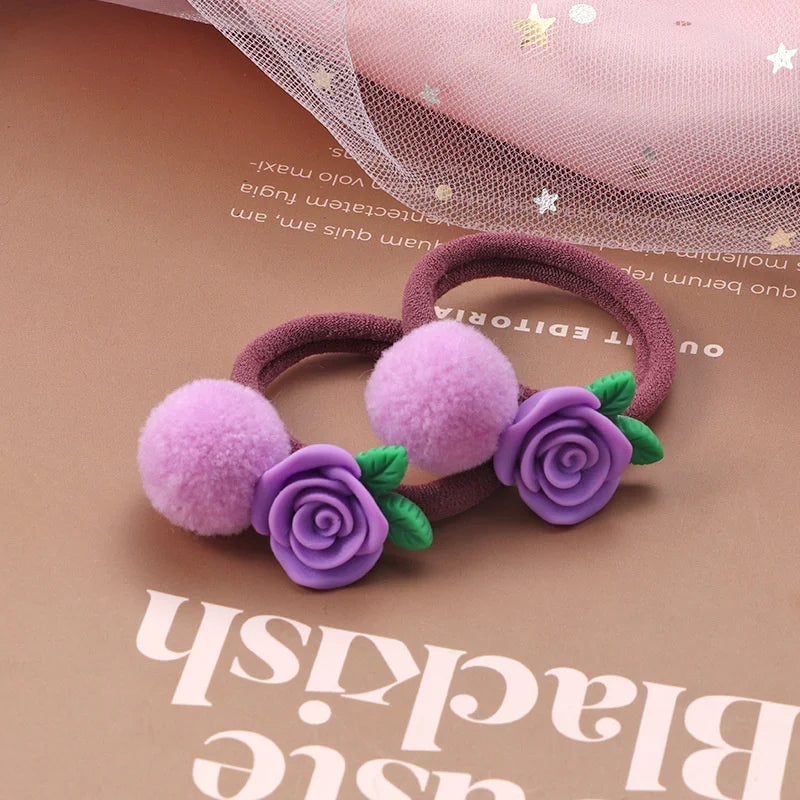 2 PCS Sweet Hair Ball Rabbit Elastic Hair Bands Princess Lovely Hair Accessories Children Hair Ties Baby Headwear For Girls Kids