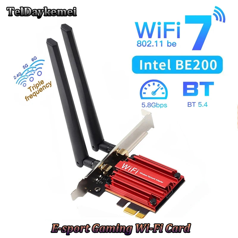 8774Mbps WiFi 7 Intel BE200 Pcie Wireless Wifi Adapter Bluetooth 5.4 Tri Band 2.4G/5G/6GHz better than AX210 Wifi 6E Card