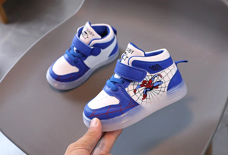 Spiderman LED Light Kids Shoes Boys and Girls Light Kids Light Kids Sports Shoes Mesh Sports Boys and Girls LED Light Shoes