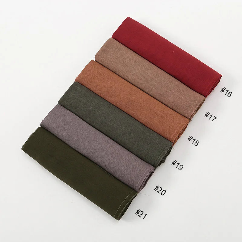 2Pcs/Set Hijab Matching Color Jersey Cap Lady Plain Viscose  Cotton Modal Muslim Women Scarf Soft Shawl Turbante