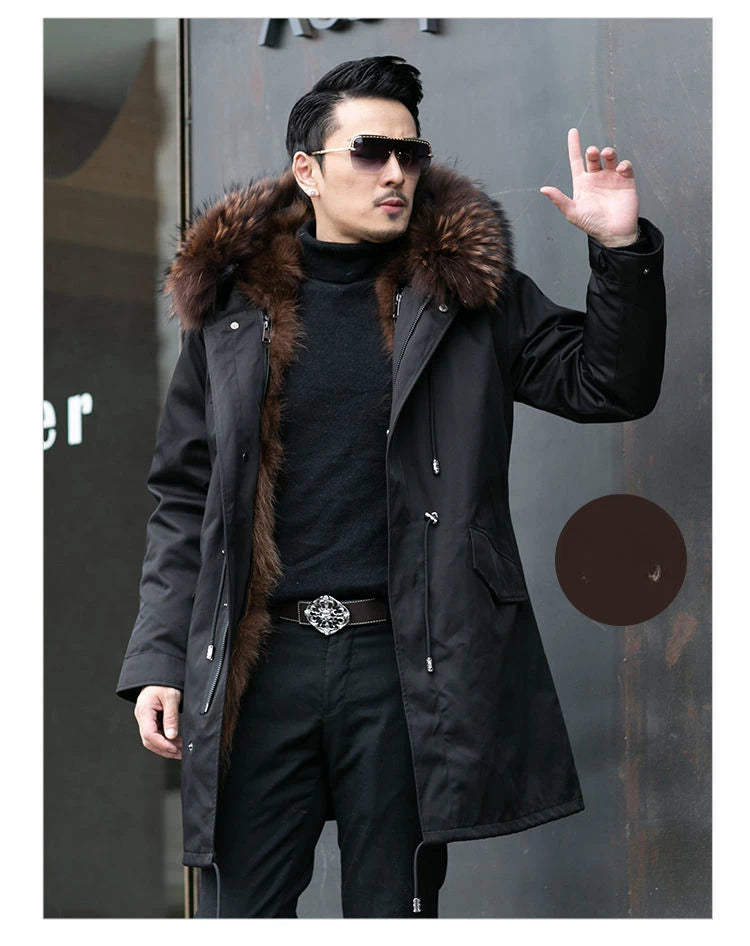 2023 New Parka Men Whole Mink Liner Winter New Fur Coat Mink-like Wool Mid-Length Leather Fur Coat