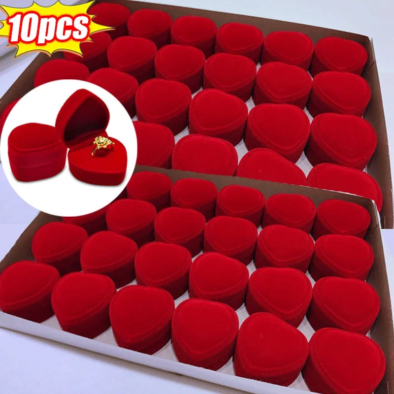 Flocking Red Heart Shape Ring Boxes Jewelry Display Cases Holder Gift Box Wedding Ring Box Counter Packaging Rings Wholesale