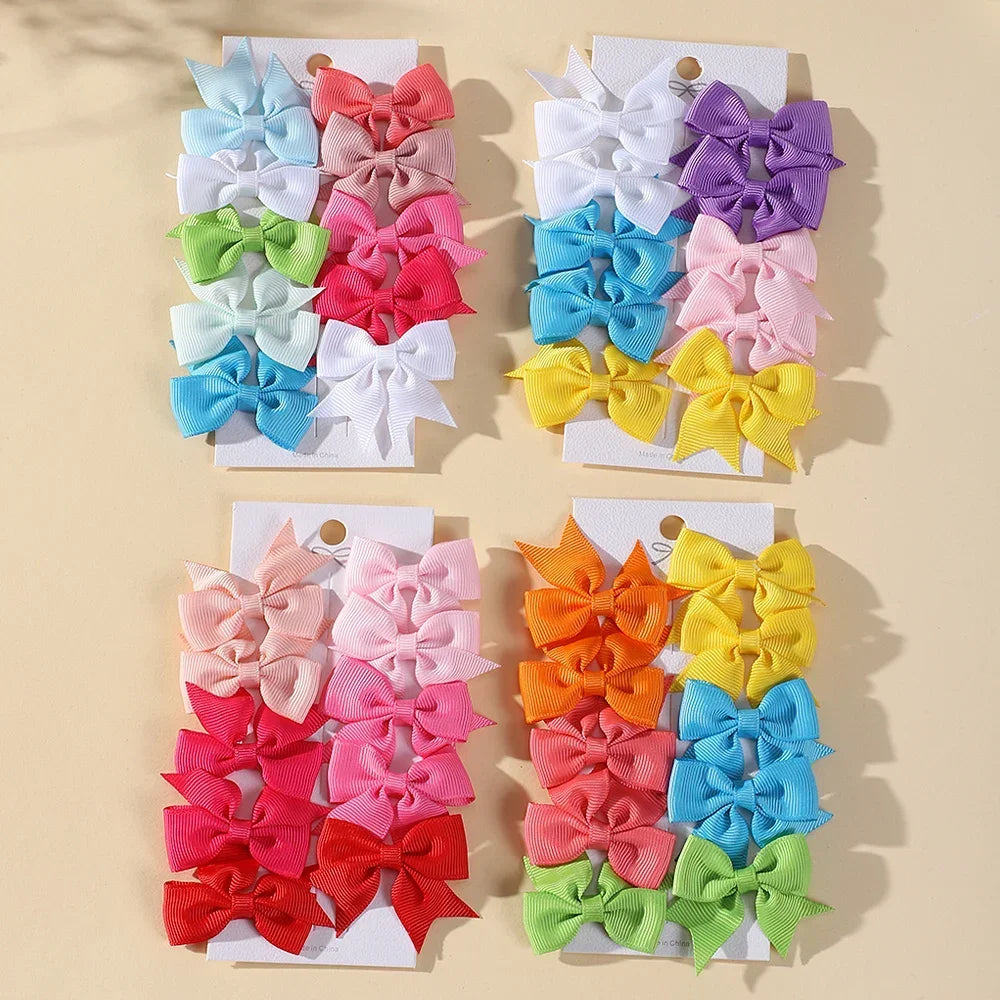 10Pcs/lot Solid Color Ribbon Baby Bows Hair Clips for Baby Girls Handmade Bowknot Hairpin MiNi Barrettes Kids Hair Accessories