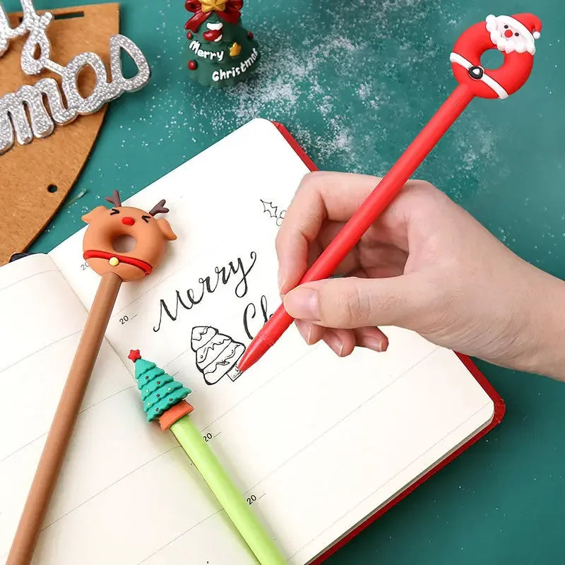 30Pcs/Lot Kawaii Christmas Gel Pen 0.5mm Black Ink Cute Christmas Tree Elk Santa Snowmen Neutral Pen School Stationary Kids Gift