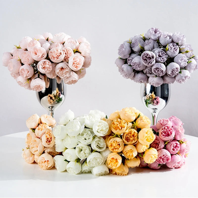 27Heads Peony Artificial Flowers for Home Vase DIY Decor Bride Rose Bouquet Fake Flower Wedding Party Centerpieces Decoration