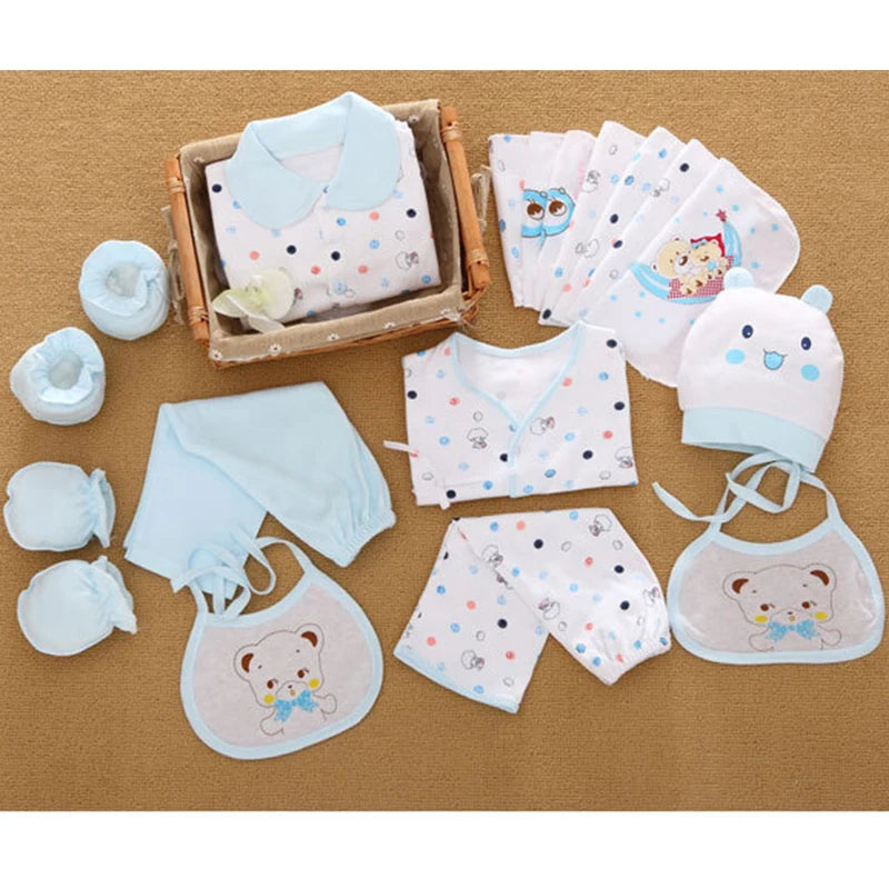 18 Pieces Newborn Baby Set Girls Clothes Four Seasons 100% Cotton Infant Suit Boys Clothes Outfits Pants Baby Clothing Hat Bibs