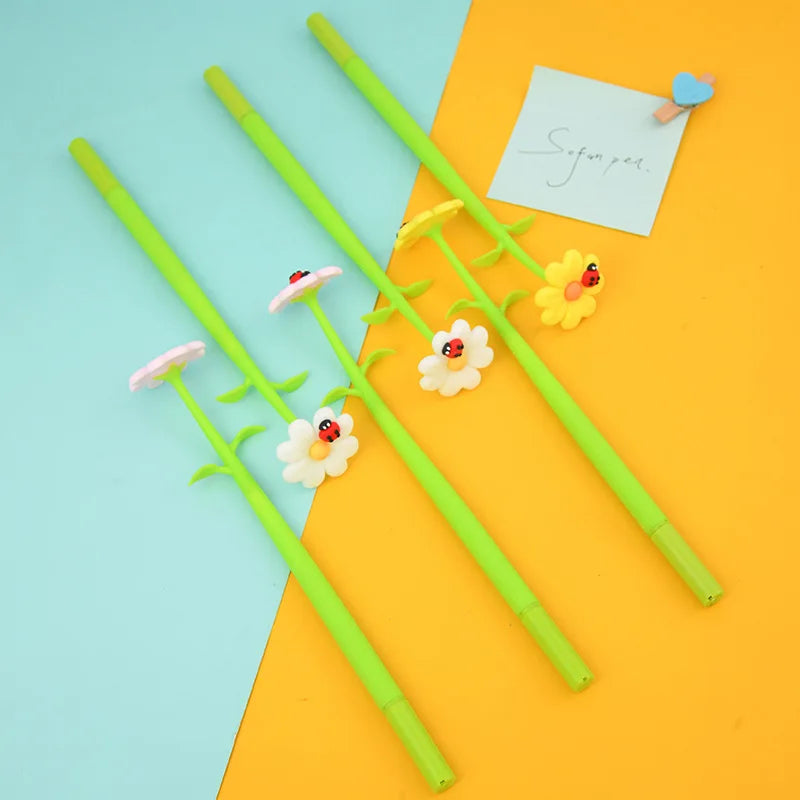 3 pcs/lot Kawaii Beetle Flowers Soft Silicone Bendable Gel Ink Pens School Office Writing Supplies Gift Stationery Prizes Kids