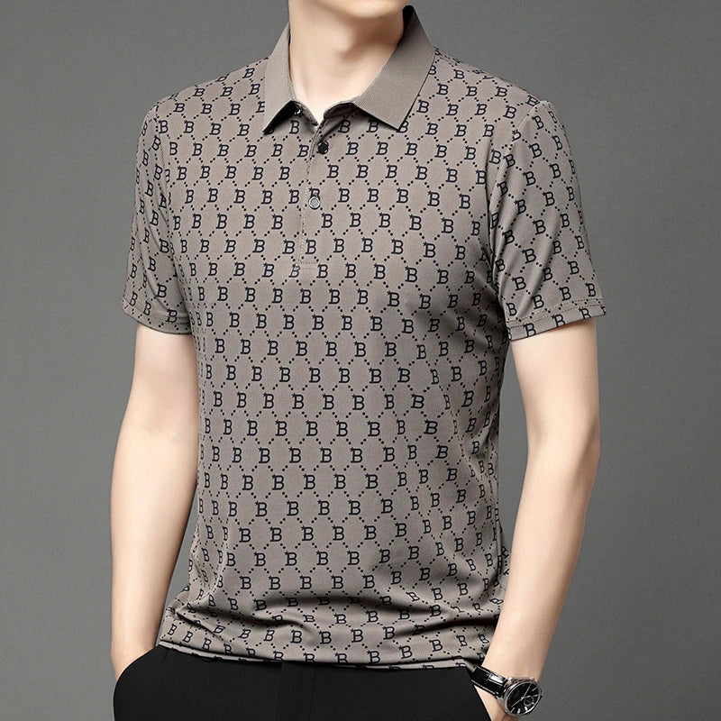 2024 Summer New Men's Business Print Short Sleeved POLO Shirt Comfortable and Cool Casual Fashion T-shirt