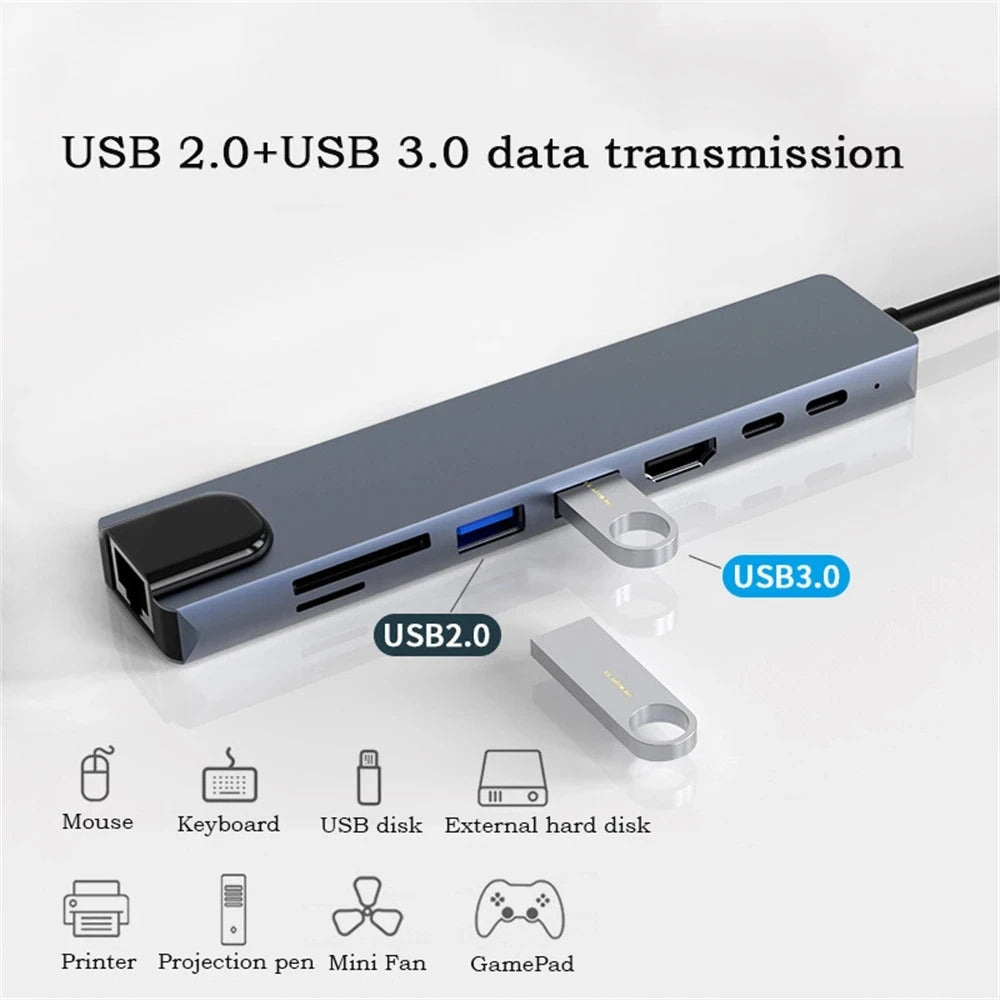 USB C HUB Type C Splitter Thunderbolt 3 Docking Station Laptop Adapter With For Macbook Air M1 iPad Pro RJ45 HDMI