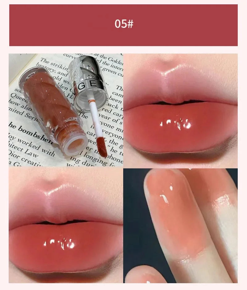 Heallor HERORANGE Nude Mirror Lip Gloss Clear Moisturizing Hydrating Water Light Glass Jelly Plump Lip Glaze Oil Lipstick Tint C