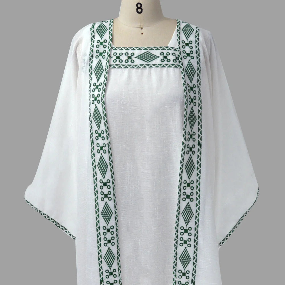 Elegant Embroidery Muslim Dress Ramadan Gurban Dubai Arab Two Piece Set Middle East Turkey Slash-Neck Fashion Abaya Clothing