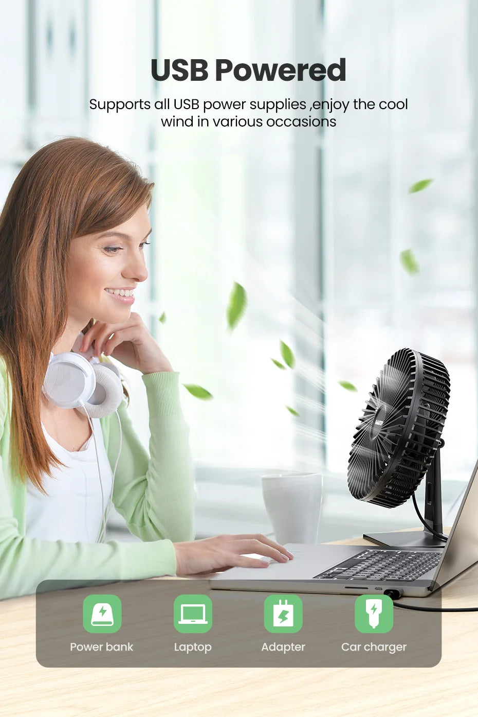 GAIATOP Desk Fan Portable USB Fan 90° Adjustable Cooling Fan Mute 4 Speed Adjustment Ultra Quiet Suitable For Home Desk Office