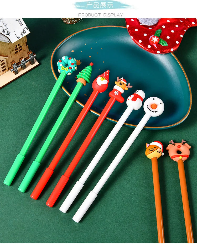 30Pcs/Lot Kawaii Christmas Gel Pen 0.5mm Black Ink Cute Christmas Tree Elk Santa Snowmen Neutral Pen School Stationary Kids Gift
