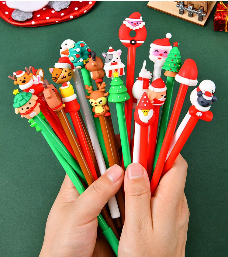 30Pcs/Lot Kawaii Christmas Gel Pen 0.5mm Black Ink Cute Christmas Tree Elk Santa Snowmen Neutral Pen School Stationary Kids Gift