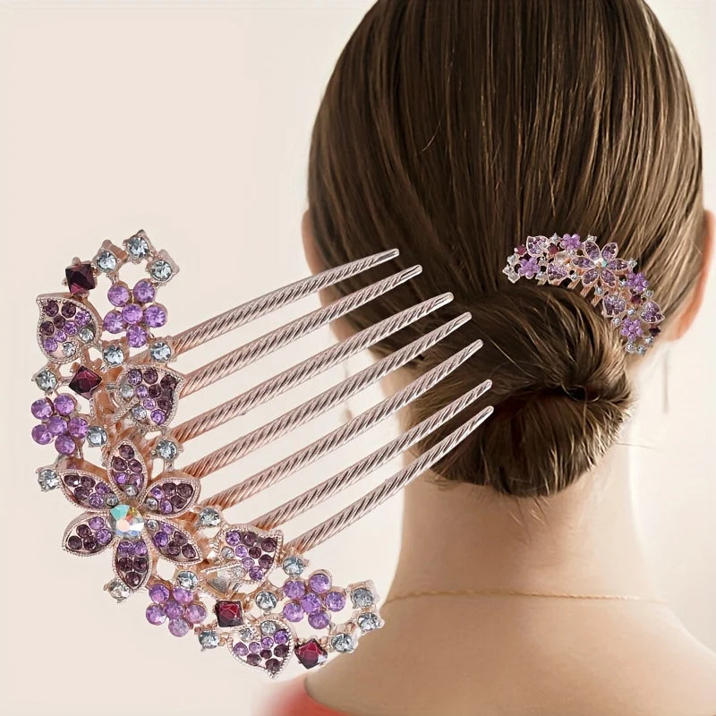 1PC Elegant Rhinestone Hair Comb Flower Shaped Headwear Women Hair Jewelry Accessories