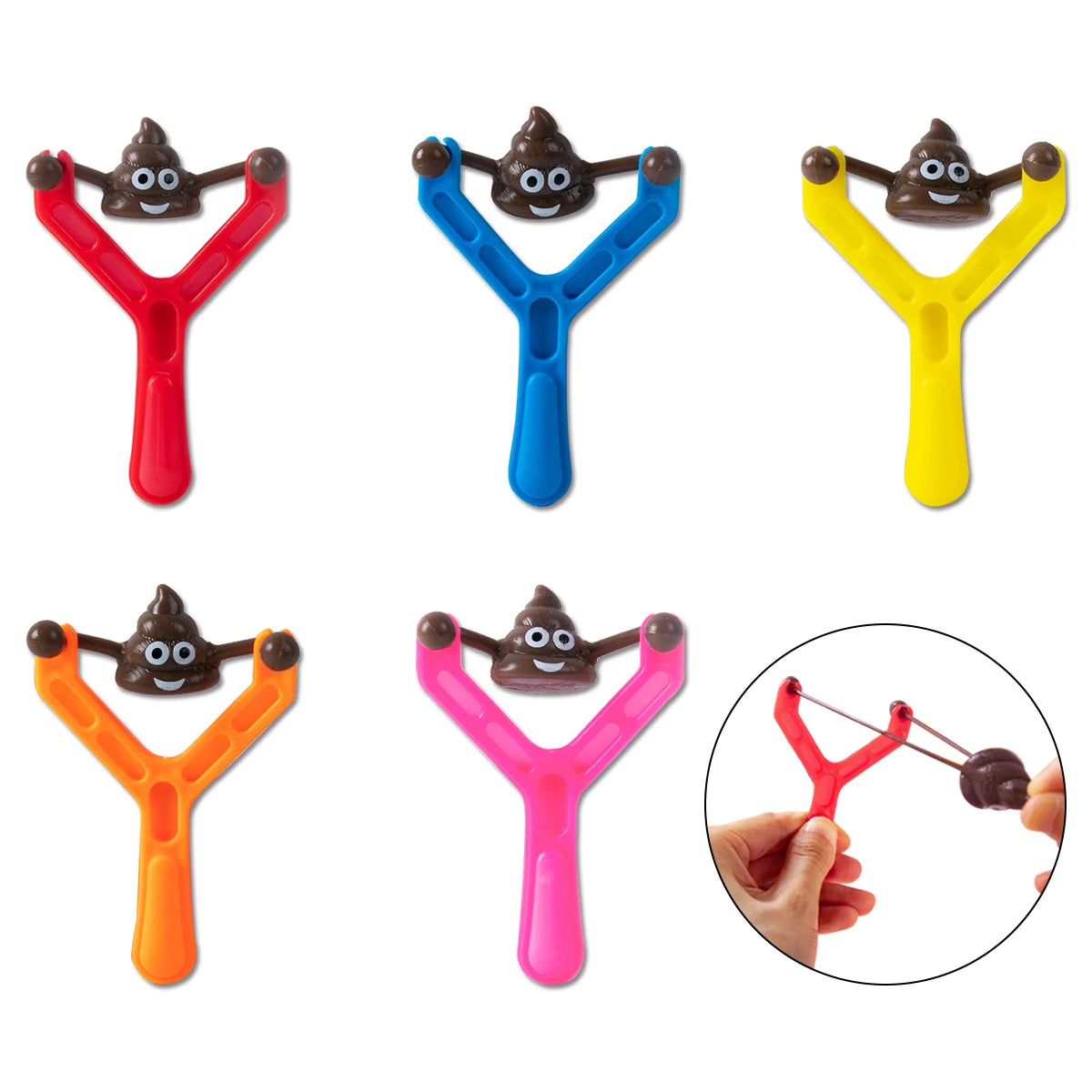 12/6pcs Funny Colorful Rubber Shooting Fake Poop Toys Flying Slingshot Toy Child Party Favors Boy Girl Kids Halloween Pranks Toy