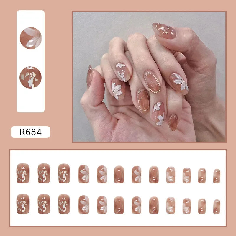 24Pcs Green Fake Nails Press on Nail Designs Art Long Tips False Forms with Glue Stick Stickers Reusable Set Acrylic Artificial