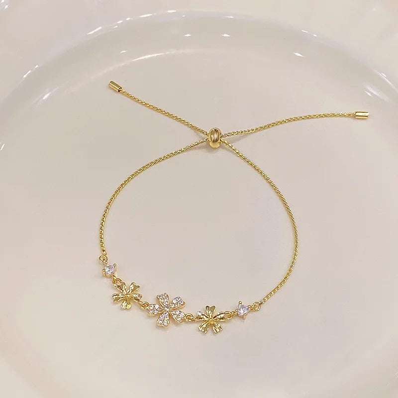 Gold Color Bracelet Set of Four Stainless Steel Sequins Rhinestone Bracelet Combination for Women Chain Bracelet Jewelry Gifts
